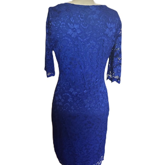 Badgley Mischka Lined Blue  Lace Dress. Size 10 - Picture 5 of 8